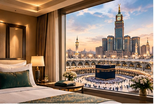 Kaaba and Grand Mosque in Makkah representing a comfortable 10-night 4 star December Umrah package